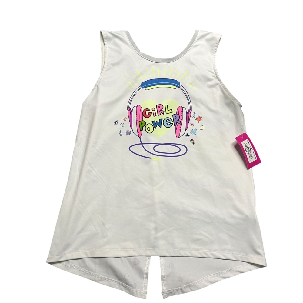 Lucky In Love Girls Follow The Beat Tie Back Tennis Tank White Large NEW‎
